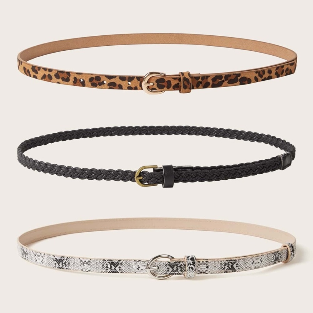 leopard snakeskin print black braided belt set - Picture 2 of 3